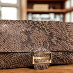 Divina Firenze Brown Snake Print Leather Shoulder Bag Gold Hardware 11x6x2.5